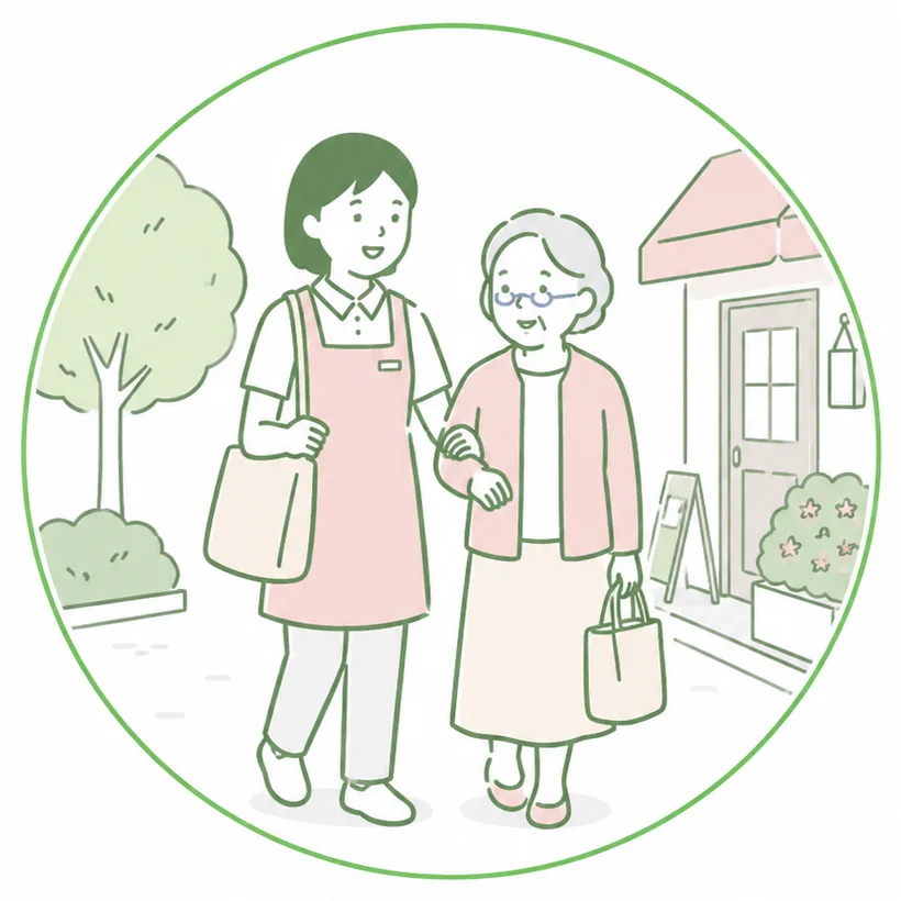 外出の付き添いを表すイラスト