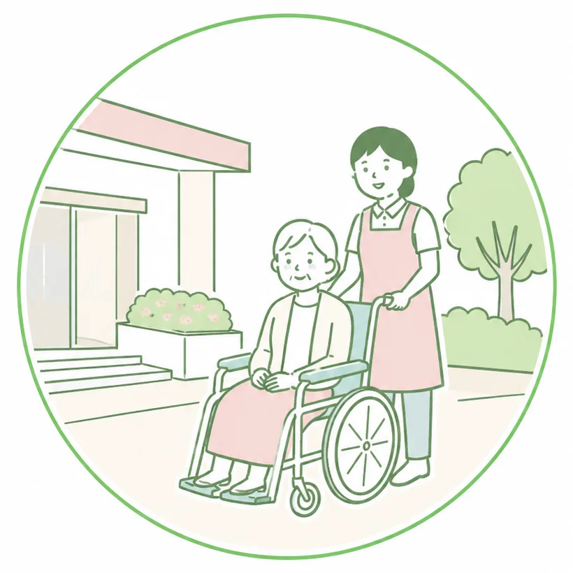 車椅子での外出支援を表すイラスト
